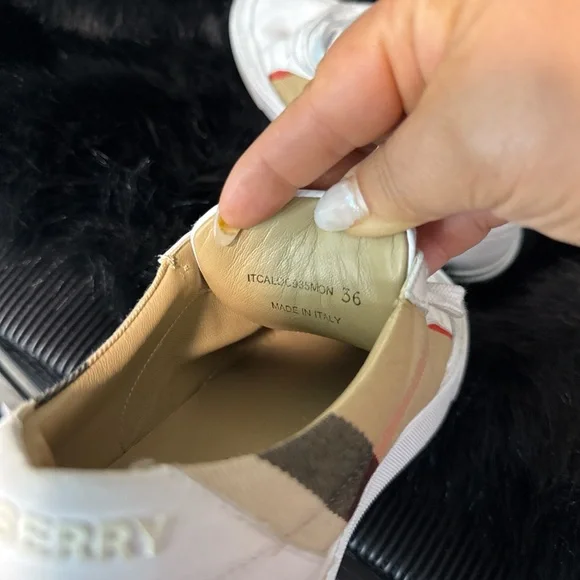 Burberry White and Tan Check Sneakers - Picture 5 of 5
